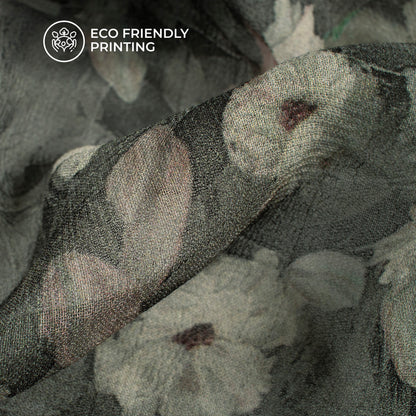 Rhino Grey And Beige Floral Digital Print Pure Georgette Fabric