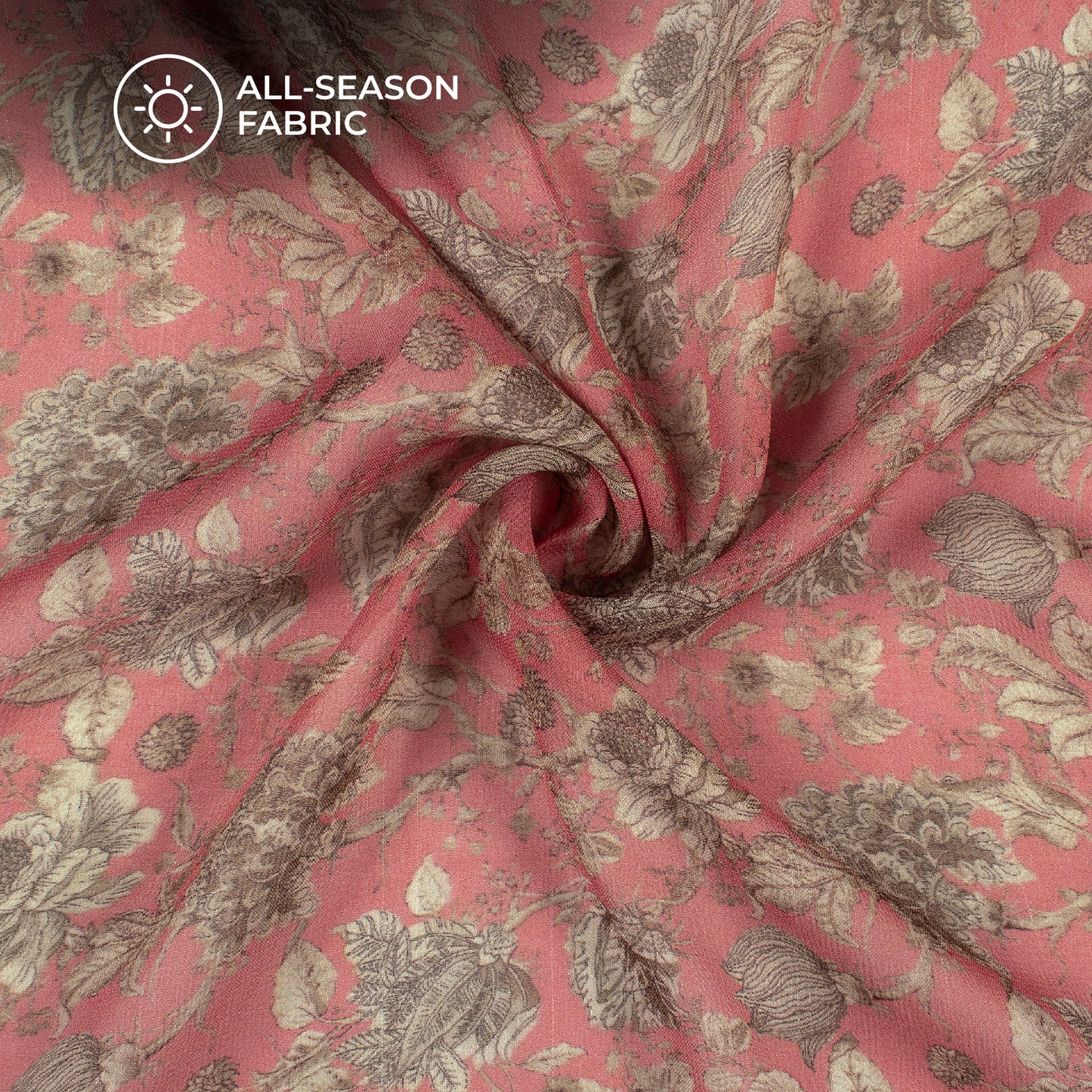 Rouge Pink And Beige Floral Digital Print Pure Georgette Fabric