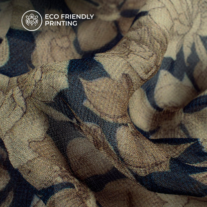 Navy Blue And Beige Floral Digital Print Pure Georgette Fabric