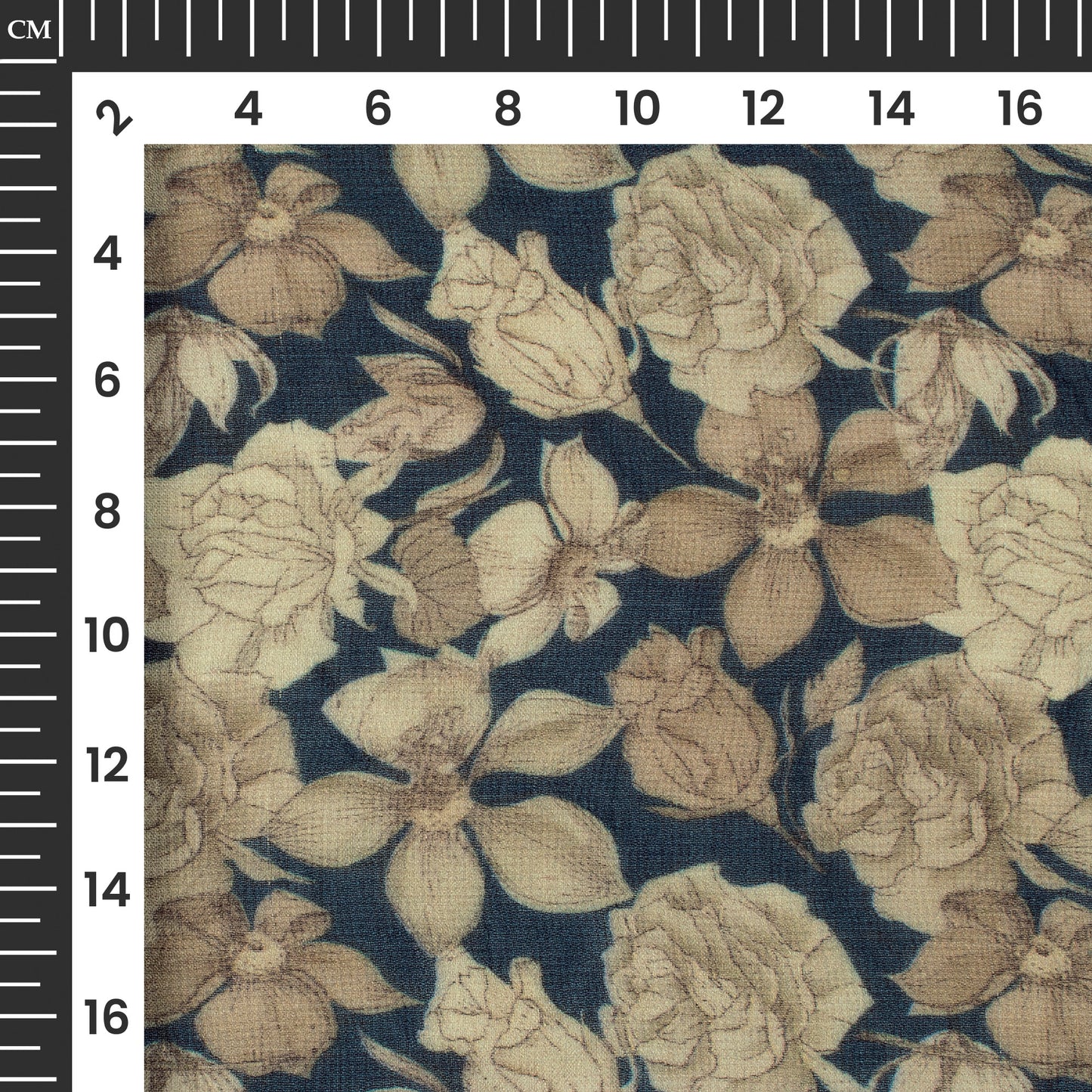 Navy Blue And Beige Floral Digital Print Pure Georgette Fabric