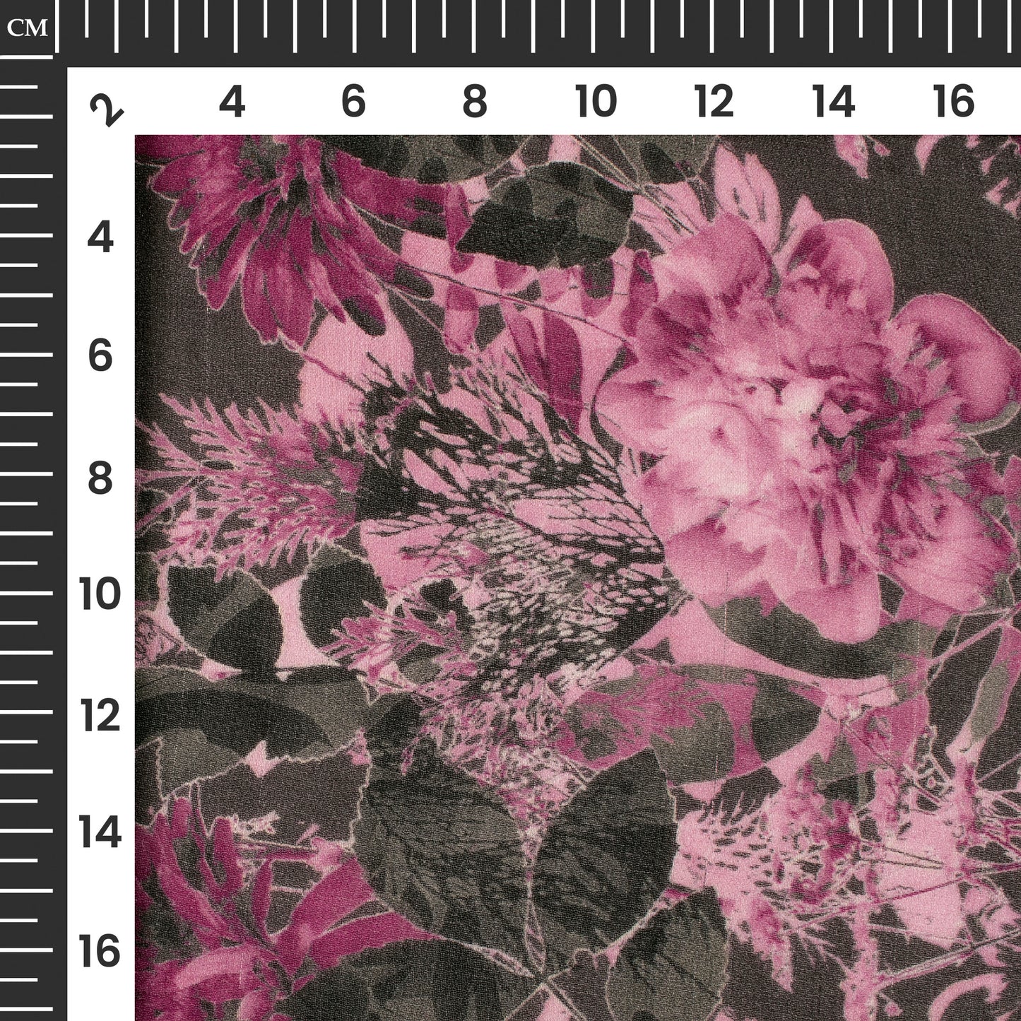 Charcoal Grey And Pink Floral Digital Print Pure Georgette Fabric