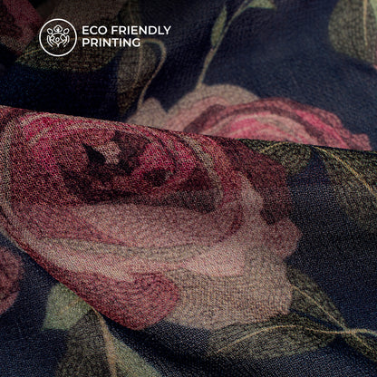 Space Blue And Pink Floral Digital Print Pure Georgette Fabric