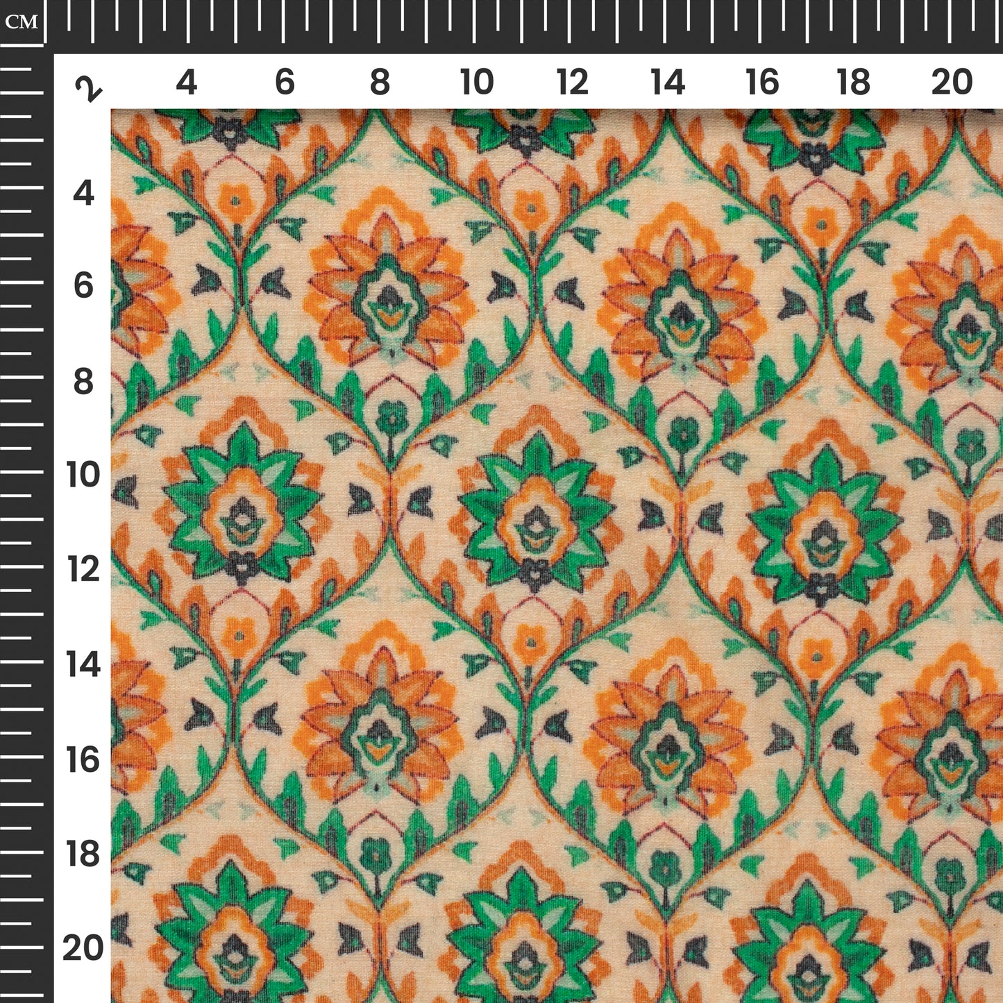 Exclusive Pale Orange And Green Floral Digital Print Pure Cotton Mulmul Fabric