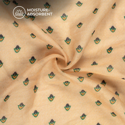 Exclusive Light Orange And Green Booti Digital Print Pure Cotton Mulmul Fabric