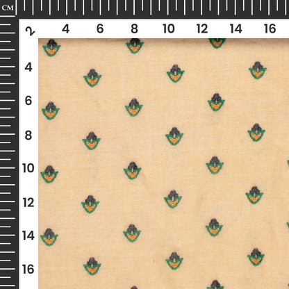 Exclusive Light Orange And Green Booti Digital Print Pure Cotton Mulmul Fabric