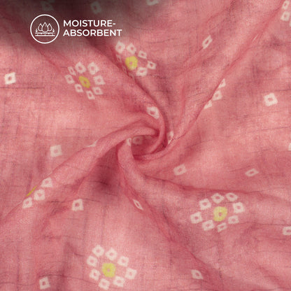Exclusive Rouge Pink And White Bandhanii Digital Print Pure Cotton Mulmul Fabric