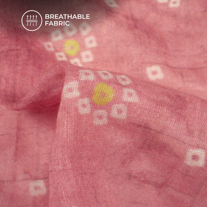 Exclusive Rouge Pink And White Bandhanii Digital Print Pure Cotton Mulmul Fabric