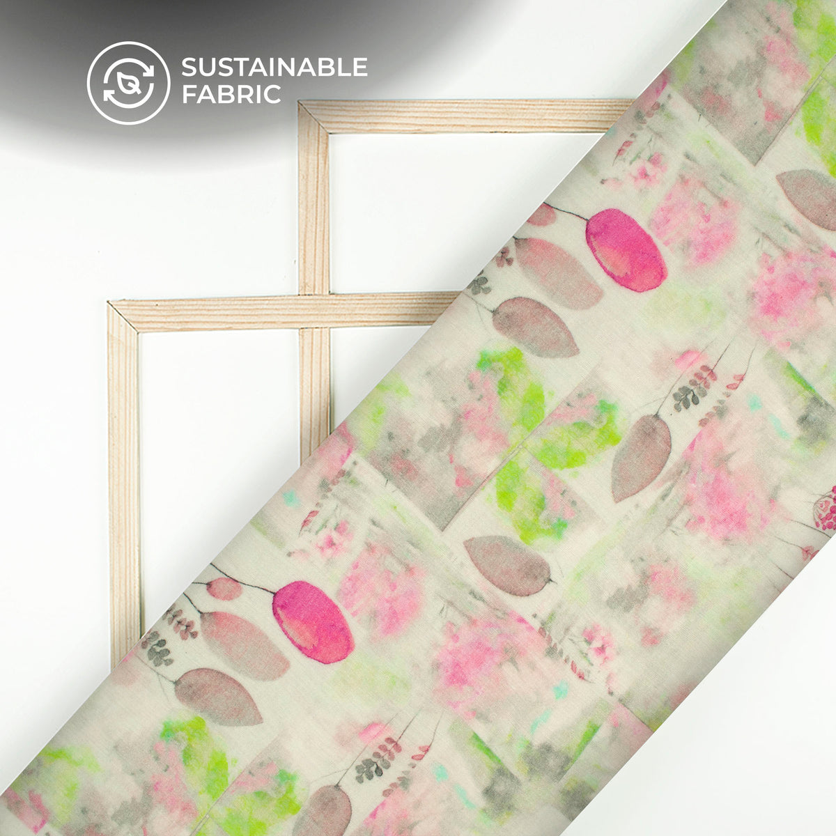 Taffy Pink And White Leaf Digital Print Pure Cotton Mulmul Fabric