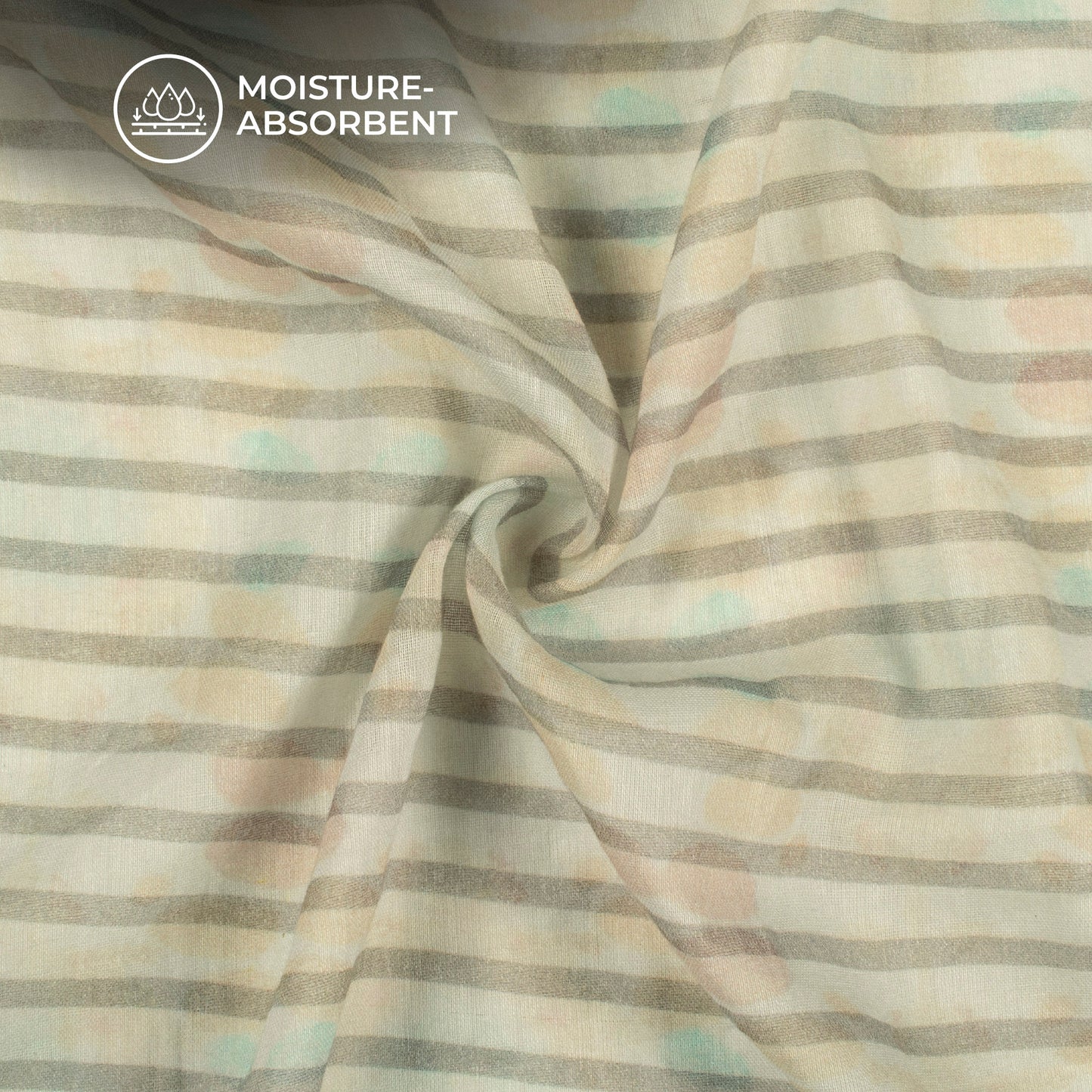 Parchment Beige And Grey Stripes Digital Print Pure Cotton Mulmul Fabric