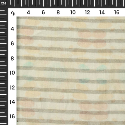 Parchment Beige And Grey Stripes Digital Print Pure Cotton Mulmul Fabric