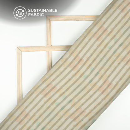 Parchment Beige And Grey Stripes Digital Print Pure Cotton Mulmul Fabric