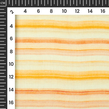 Perchment Beige And Yellow Stripes Digital Print Pure Cotton Mulmul Fabric