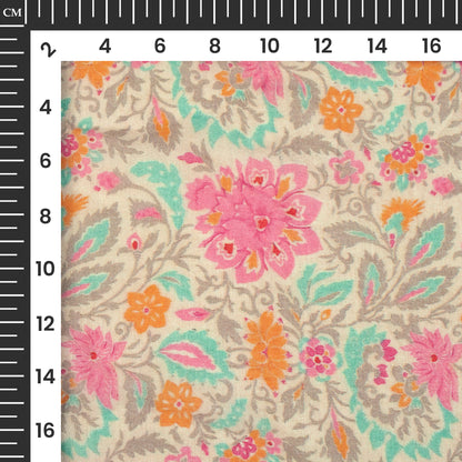 Taffy Pink And Beige Floral Digital Print Pure Cotton Mulmul Fabric