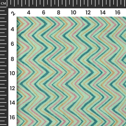 Mint Green And Blue Chevron Digital Print Pure Cotton Mulmul Fabric