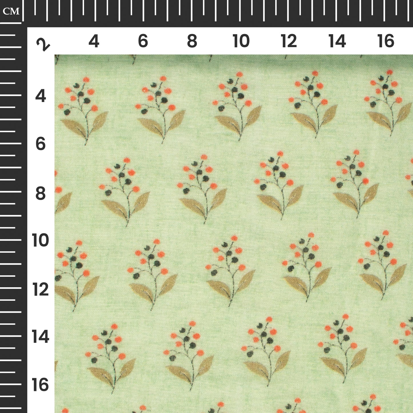 Tea Green And Orange Floral Digital Print Pure Cotton Mulmul Fabric