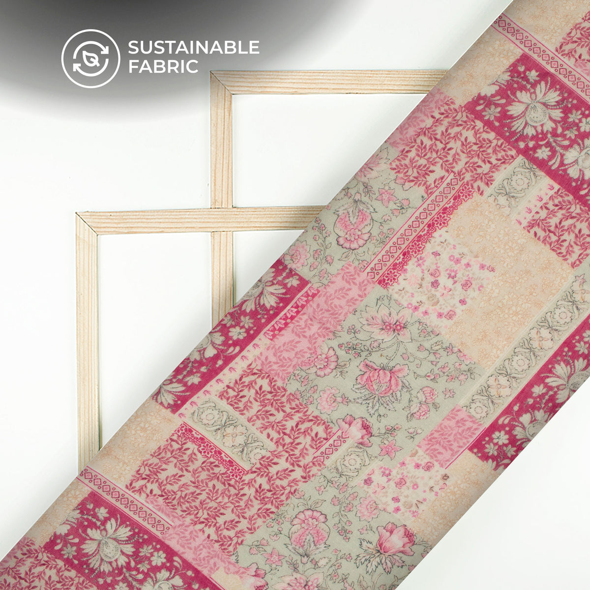 Exclusive Dark Pink And Beige Floral Digital Print Pure Cotton Mulmul Fabric