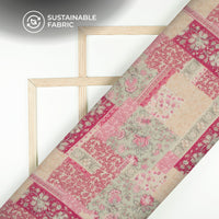 Exclusive Dark Pink And Beige Floral Digital Print Pure Cotton Mulmul Fabric