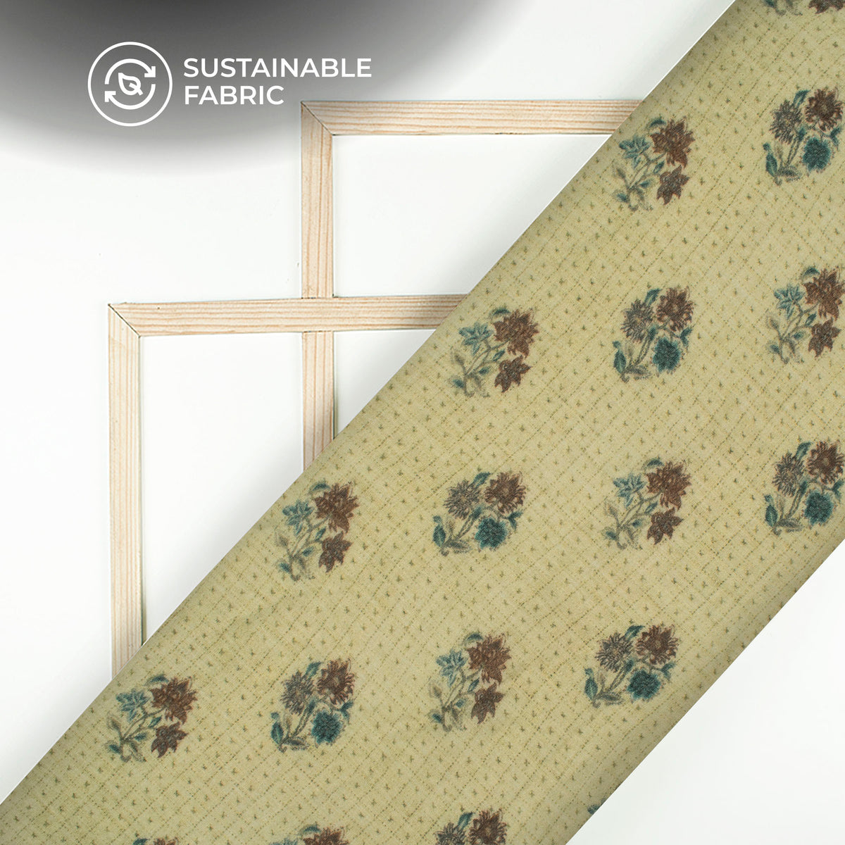 Olive Green And Brown Floral Digital Print Pure Cotton Mulmul Fabric