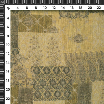 Olive Green And Black Traditional Digital Print Pure Cotton Mulmul Fabric