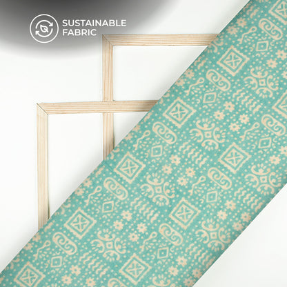 Light Blue And Beige Quirky Digital Print Pure Cotton Mulmul Fabric
