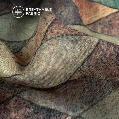 Sage Green And Beige Geometric Digital Print Pure Cotton Mulmul Fabric