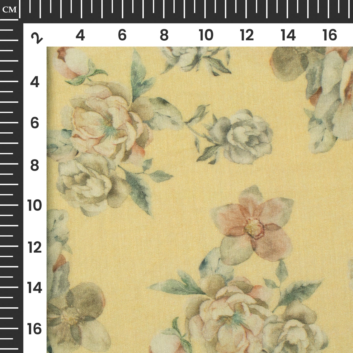 Banana Yellow And Beige Floral Digital Print Pure Cotton Mulmul Fabric