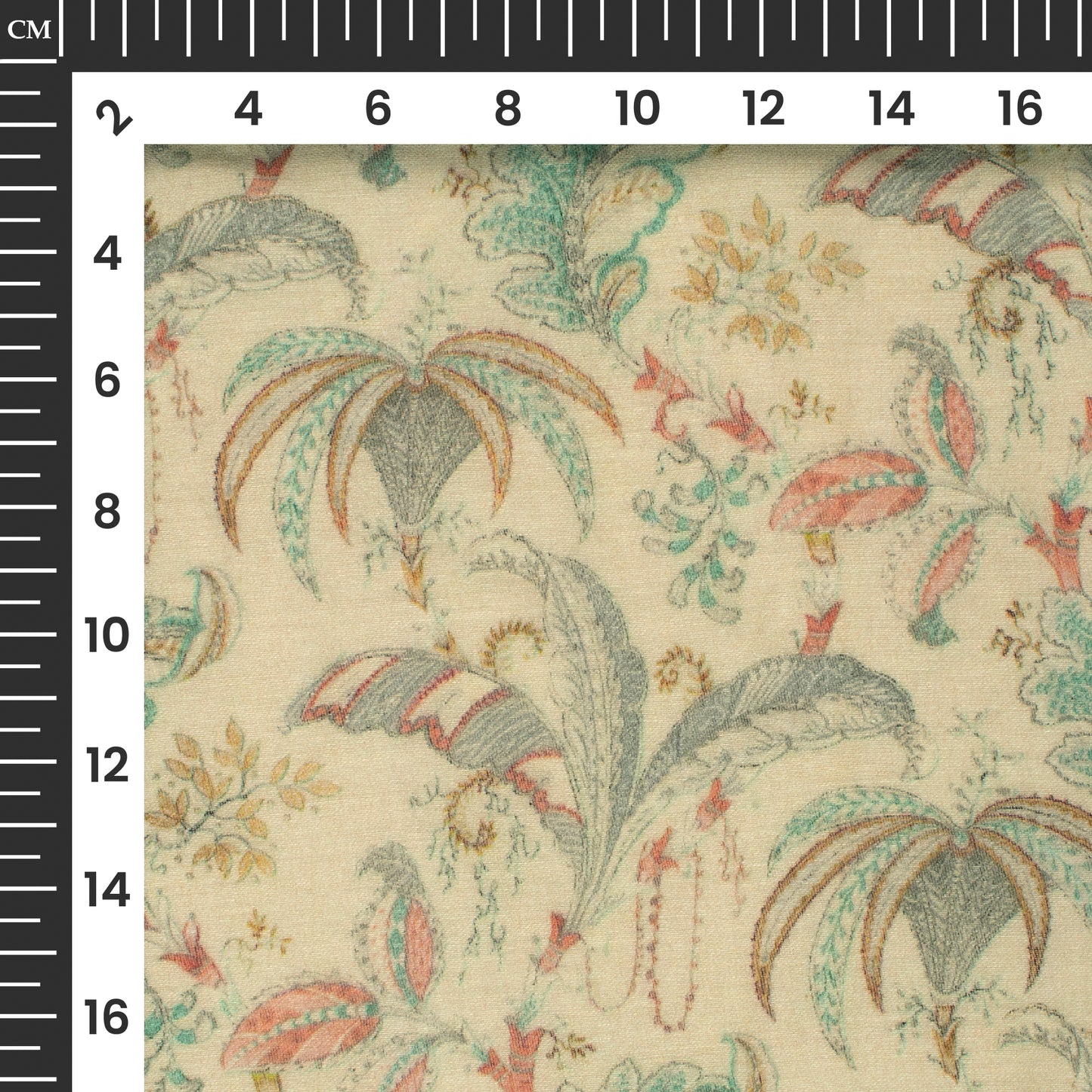 Ivory Cream And Grey Leaf Digital Print Pure Cotton Mulmul Fabric