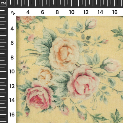 Taffy Pink And Cream Floral Digital Print Pure Cotton Mulmul Fabric
