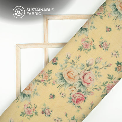 Taffy Pink And Cream Floral Digital Print Pure Cotton Mulmul Fabric