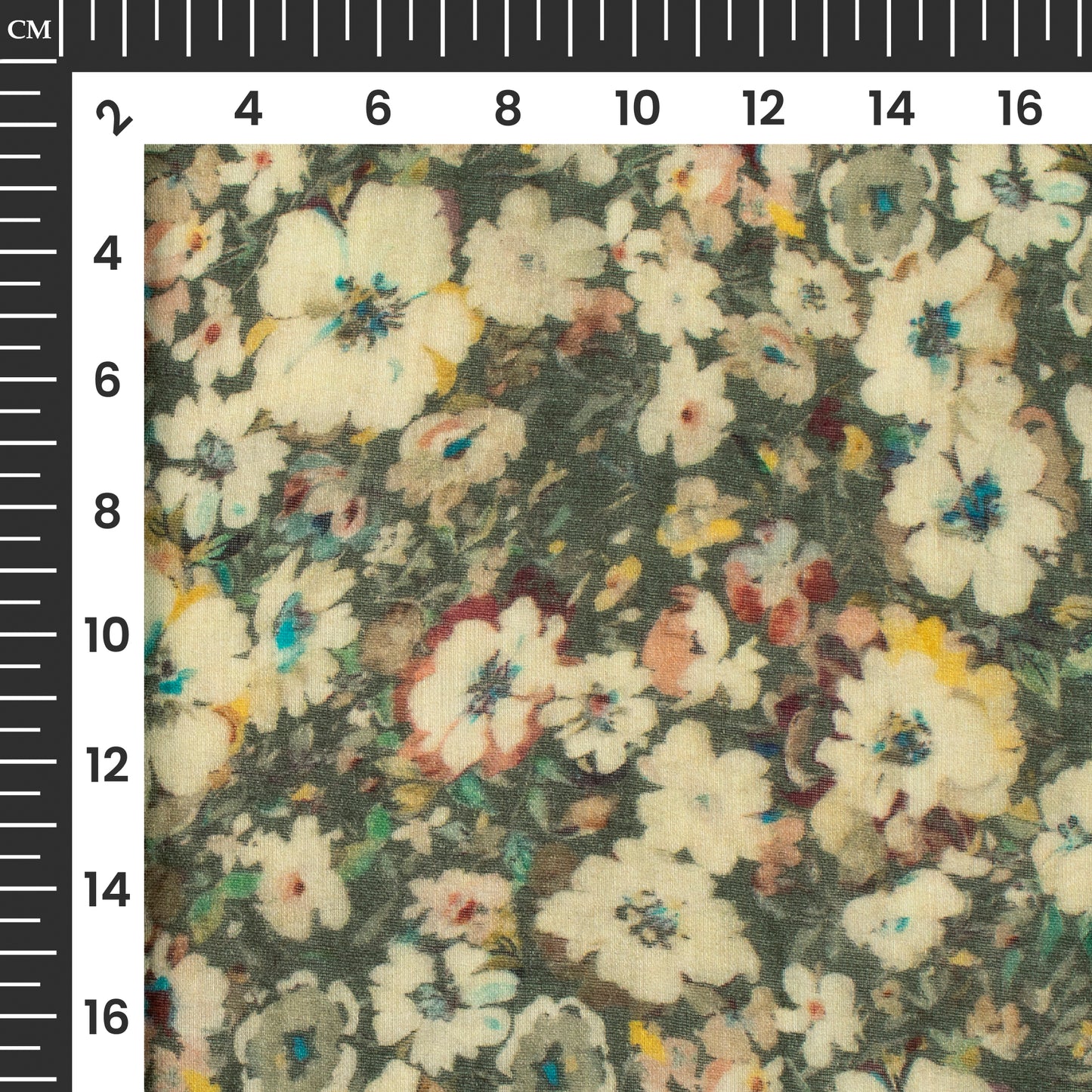 Army Green And Beige Floral Digital Print Pure Cotton Mulmul Fabric