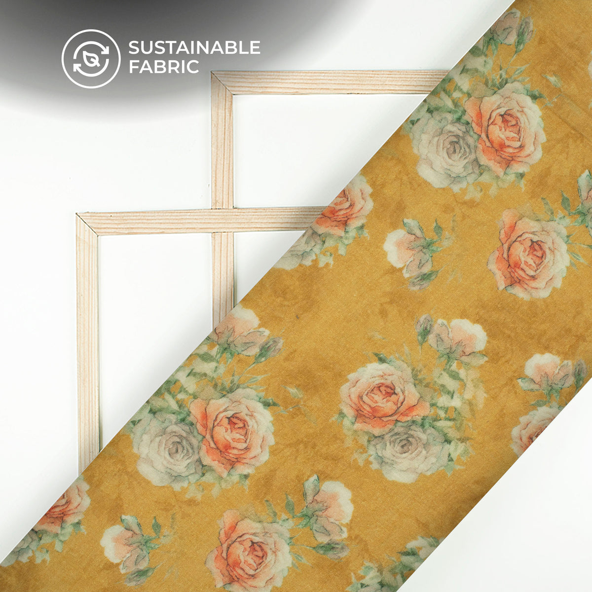Honey Yellow And Peach Floral Digital Print Pure Cotton Mulmul Fabric