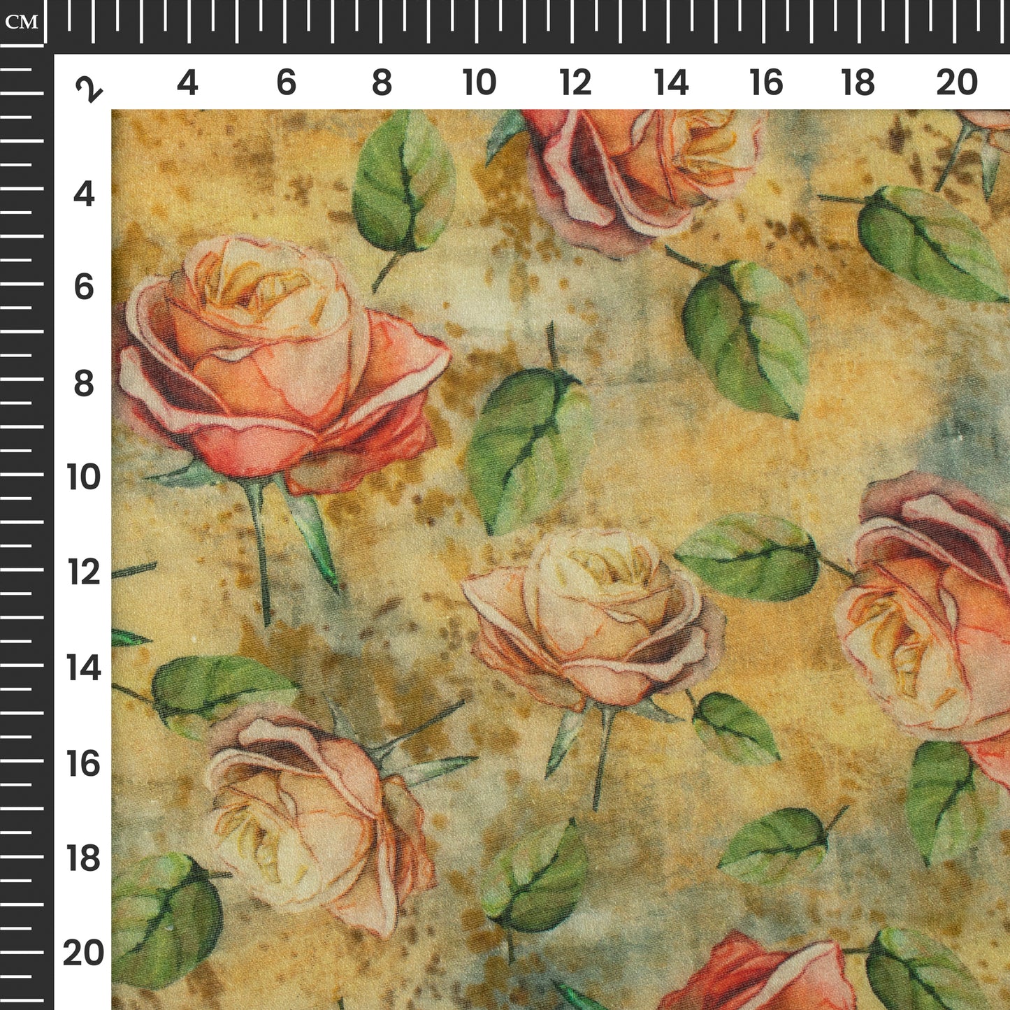 Salmon Pink And Yellow Floral Digital Print Pure Cotton Mulmul Fabric