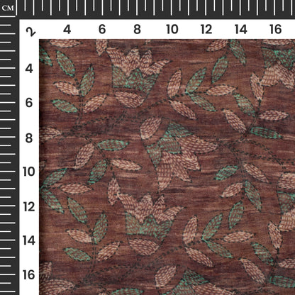 Pecan Brown And Green Floral Digital Print Pure Cotton Mulmul Fabric