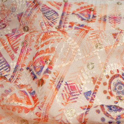 Indian Traditional Zari Sequins Embroidery Digital Print Georgette Fabric