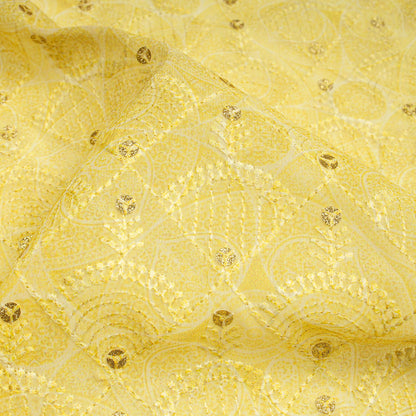 Trendy Geometric Zari Sequins Embroidery Digital Print Georgette Fabric