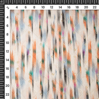 Fabulous Abstract Zari Sequins Embroidery Digital Print Georgette Fabric