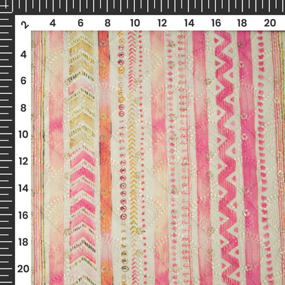 Trendy Traditional Zari Sequins Embroidery Digital Print Georgette Fabric