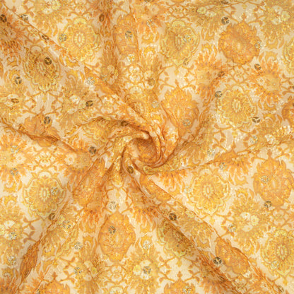 Classical Ethnic Zari Sequins Embroidery Digital Print Georgette Fabric