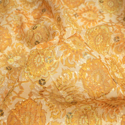 Classical Ethnic Zari Sequins Embroidery Digital Print Georgette Fabric