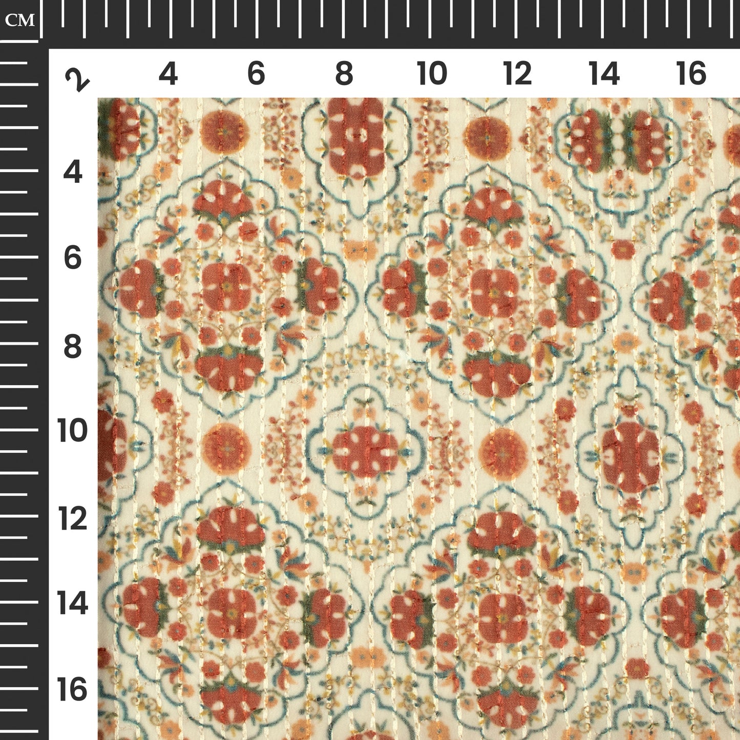Rust Orange And Beige Floral Premium Embroidery Digital Print Georgette Fabric