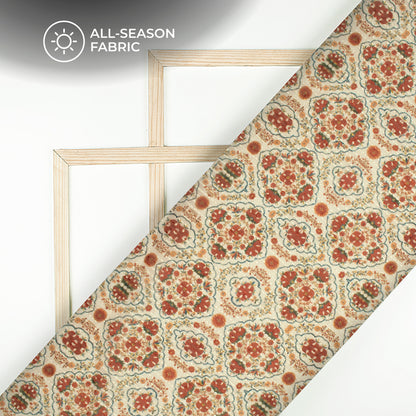 Rust Orange And Beige Floral Premium Embroidery Digital Print Georgette Fabric