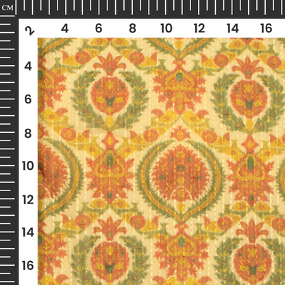 Flaxen Yellow And Orange Traditional Premium Embroidery Digital Print Georgette Fabric