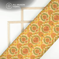 Flaxen Yellow And Orange Traditional Premium Embroidery Digital Print Georgette Fabric