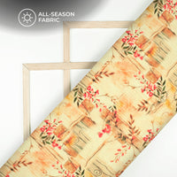 Punch Pink And Beige Floral Premium Embroidery Digital Print Georgette Fabric