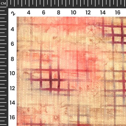 Peach And Beige Geometric Premium Embroidery Digital Print Georgette Fabric