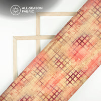 Peach And Beige Geometric Premium Embroidery Digital Print Georgette Fabric