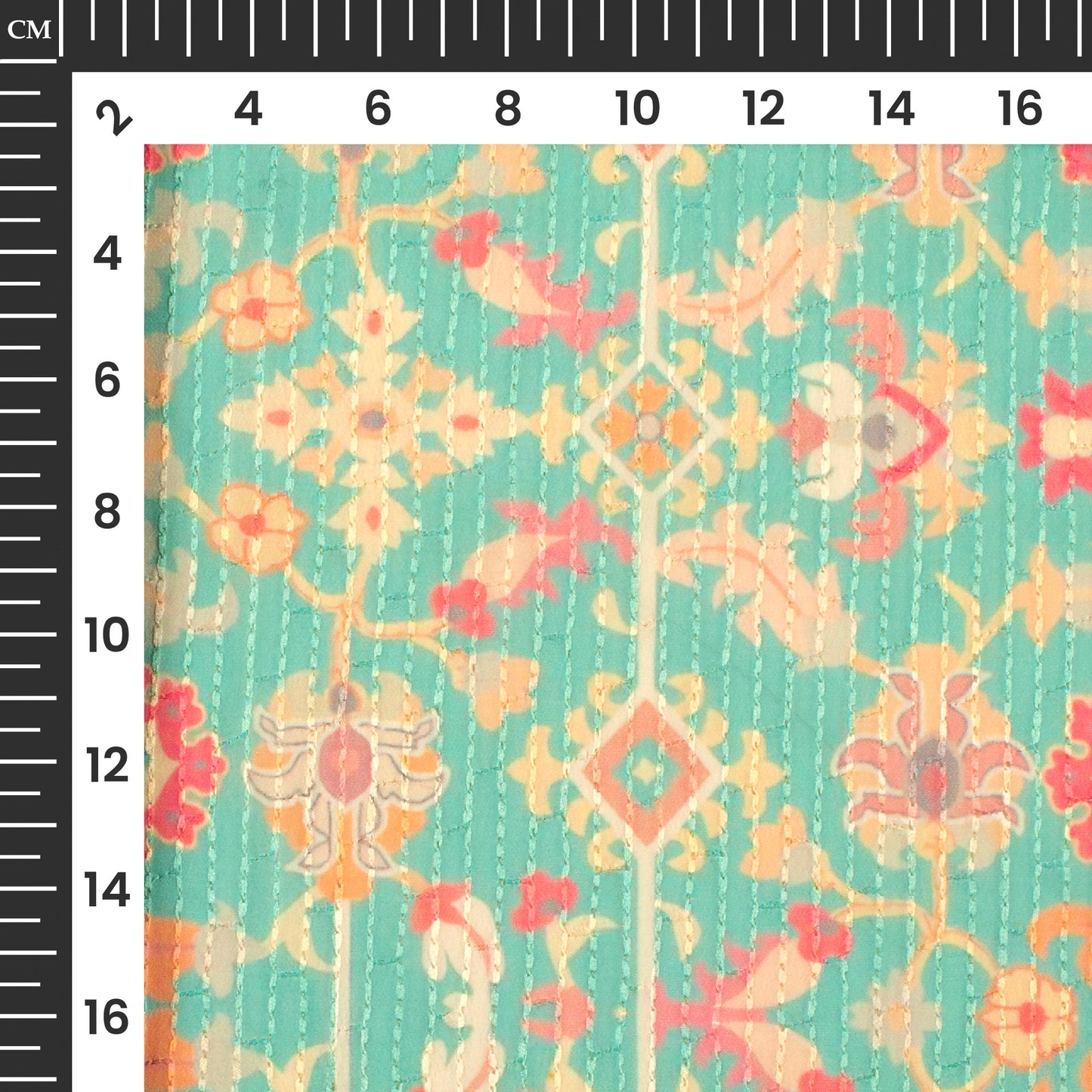 Turquiose Blue And Pink Floral Premium Embroidery Digital Print Georgette Fabric