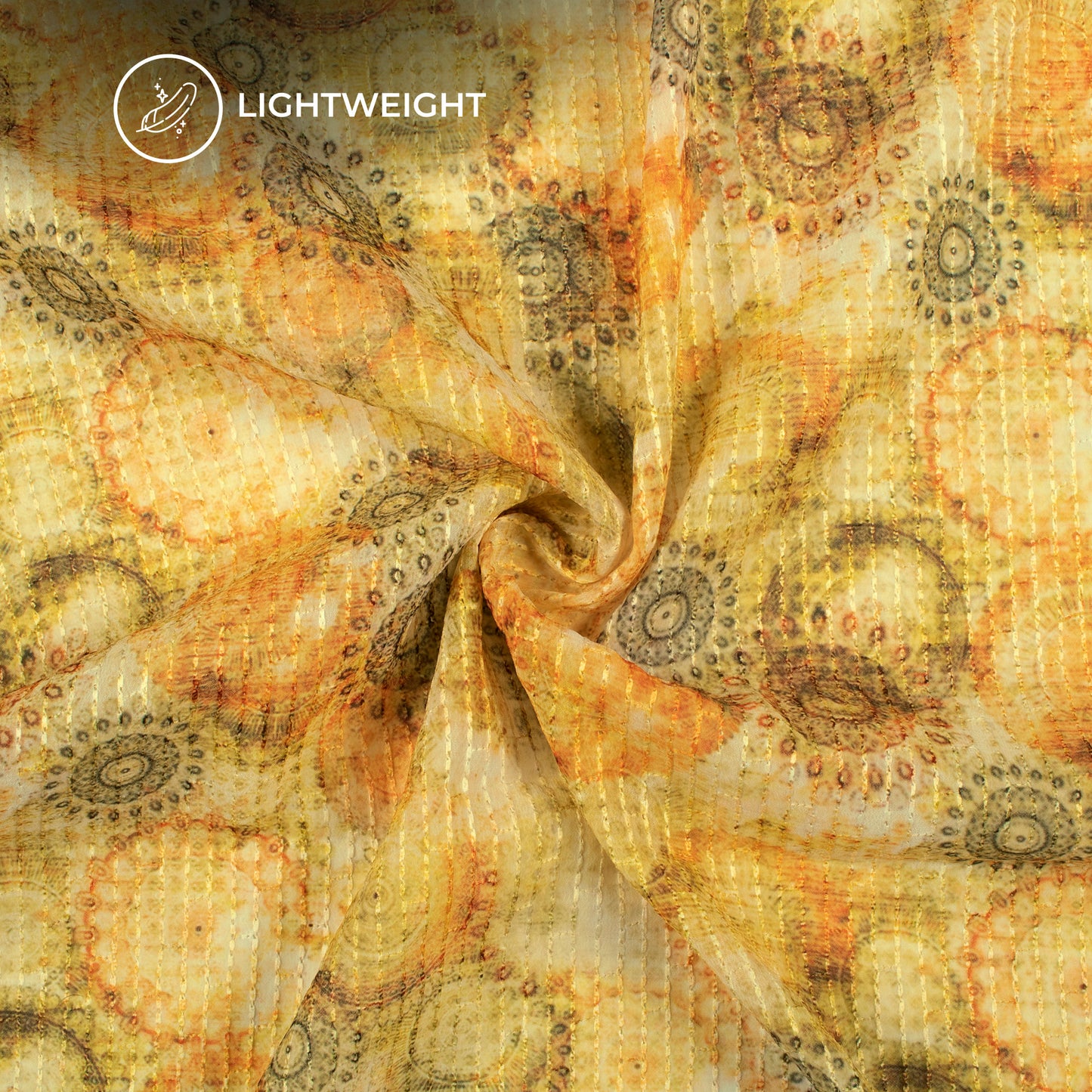 Corn Yellow Geometric Premium Embroidery Digital Print Georgette Fabric