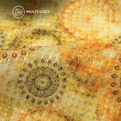 Corn Yellow Geometric Premium Embroidery Digital Print Georgette Fabric