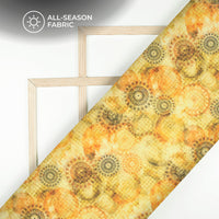 Corn Yellow Geometric Premium Embroidery Digital Print Georgette Fabric